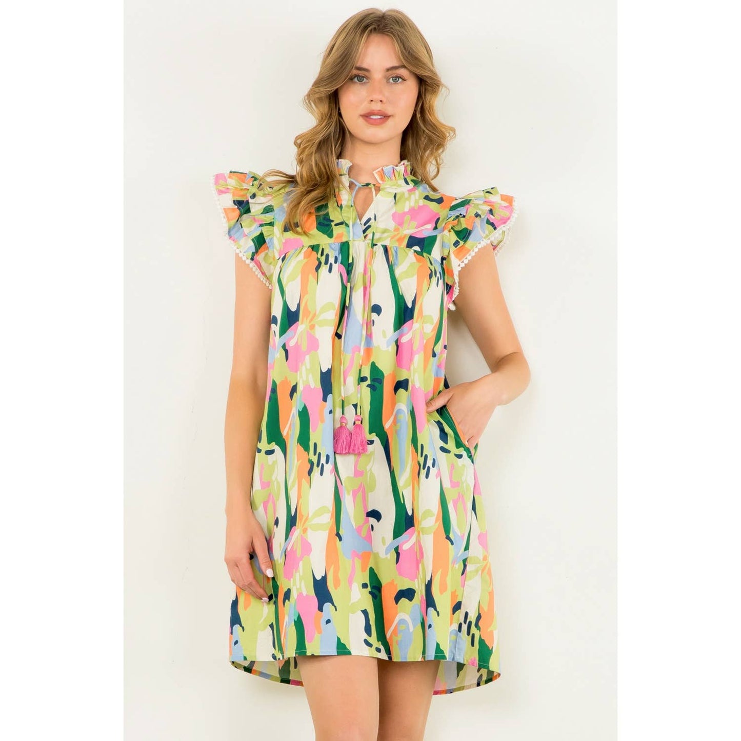 THML - Flutter Sleeve Multi Color Dress