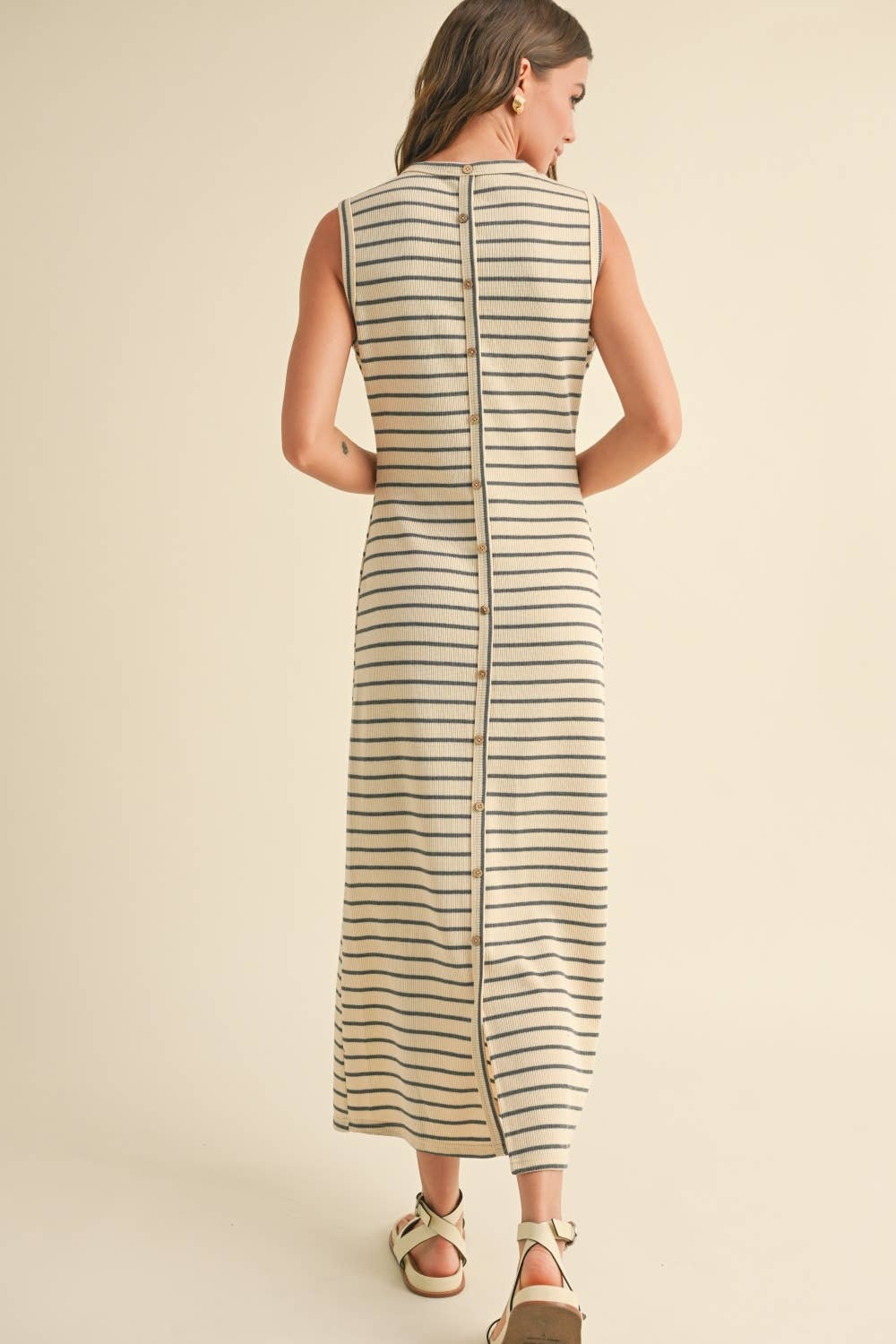 Miou Muse Striped Pattern Knitted Dress