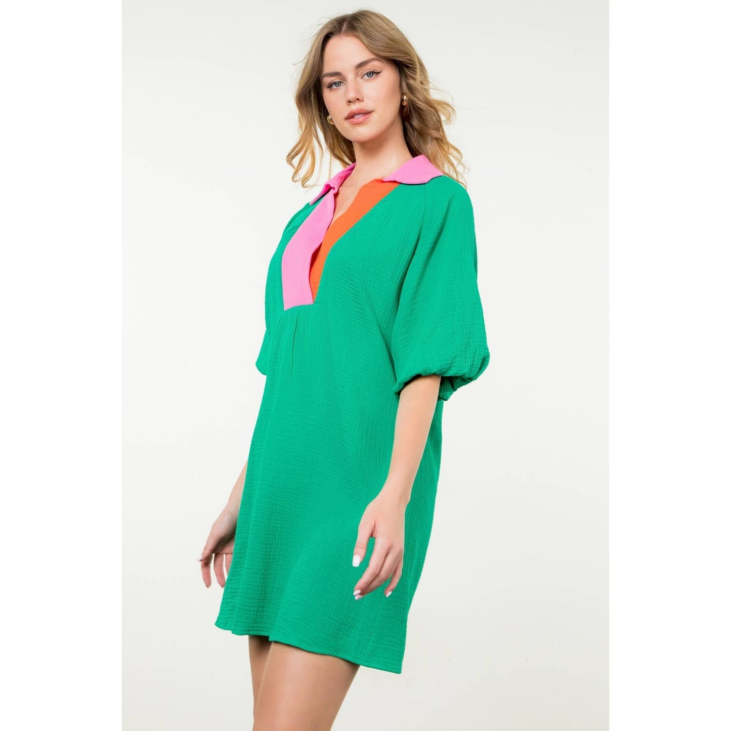 THML - Puff Sleeve V-Neck Dress