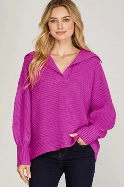 Magenta Collared Sweater Top