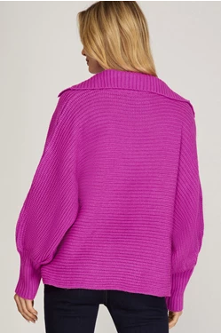 Magenta Collared Sweater Top