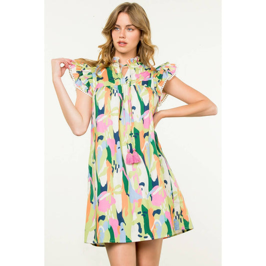 THML - Flutter Sleeve Multi Color Dress