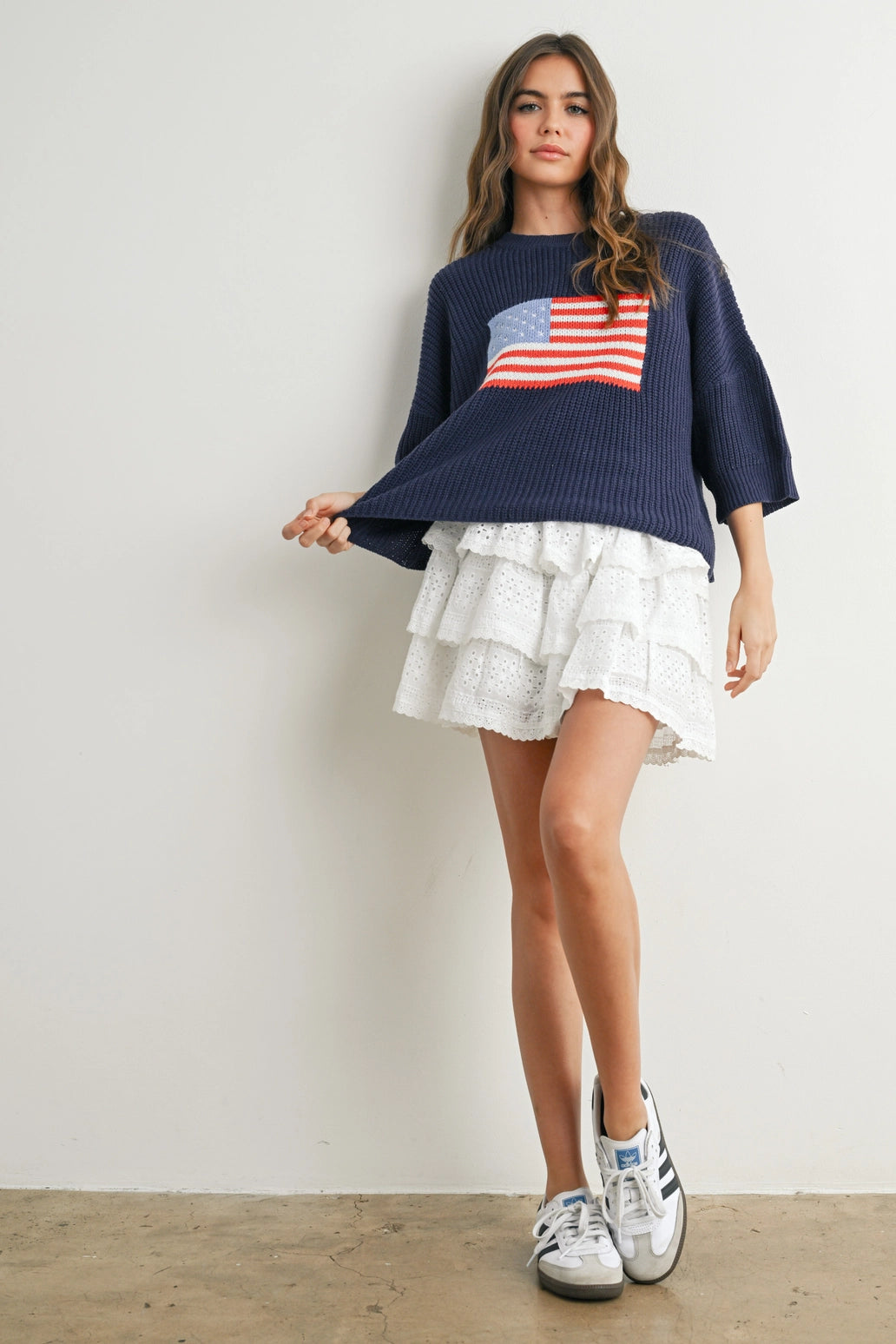 Buttermelon Flag Print Knit Sweater