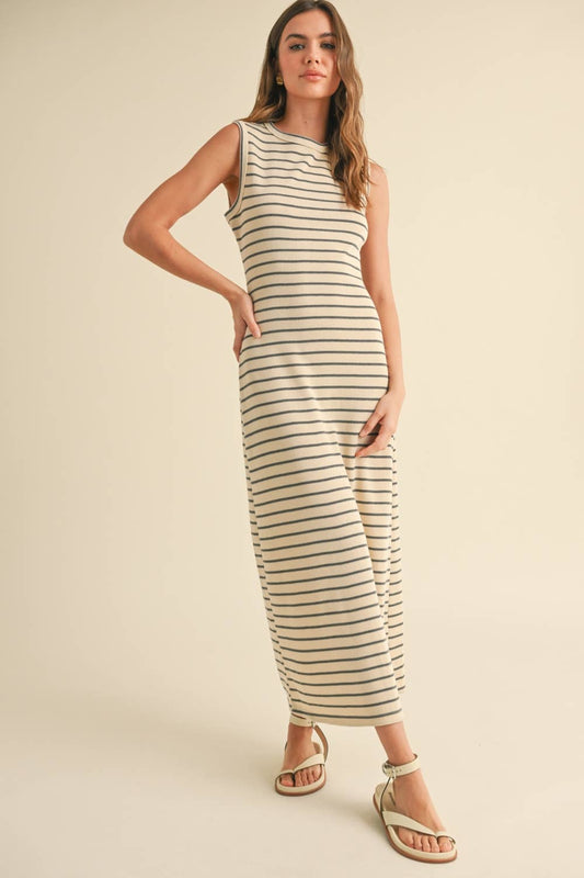 Miou Muse Striped Pattern Knitted Dress