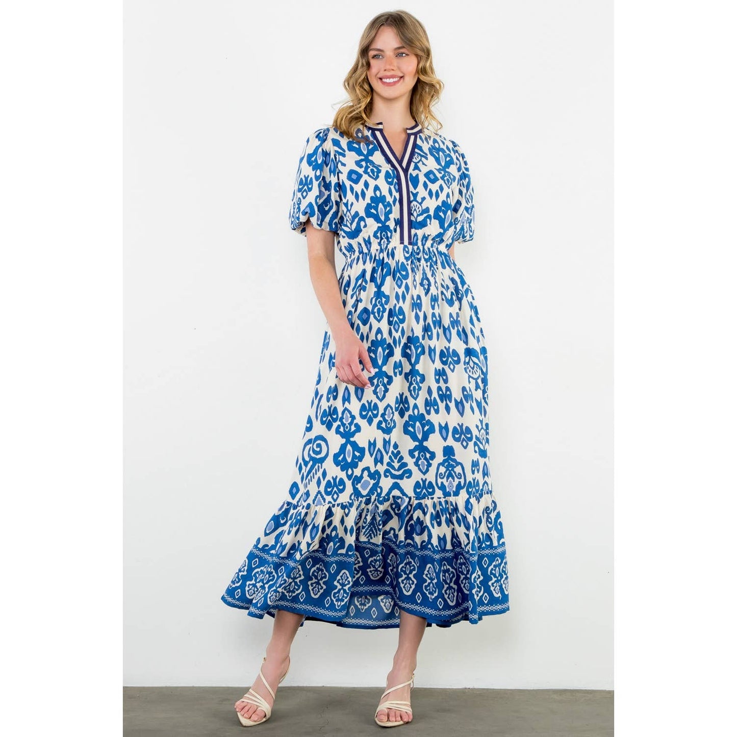 THML - Puff Sleeve Print Maxi Dress