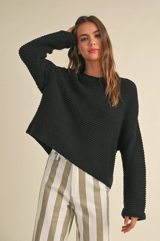 Round Neck Knitted Top - Black