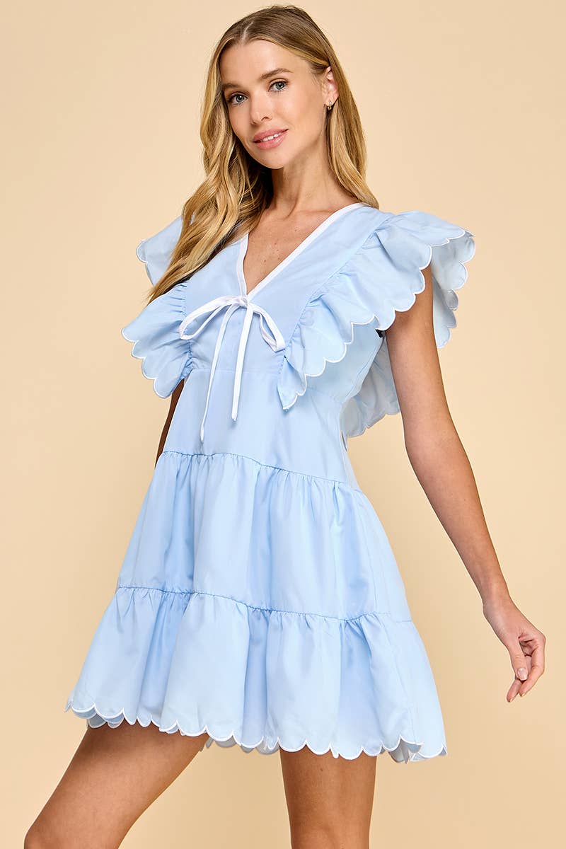 TCEC -Neckline Bow Detail Scalloped Dress