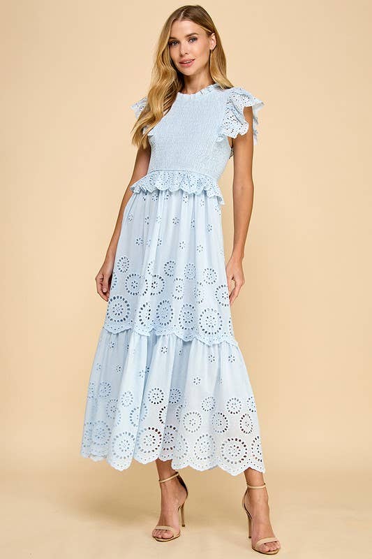 TCEC Eyelet Lace Scalloped Hem Ruffle Detail Dress