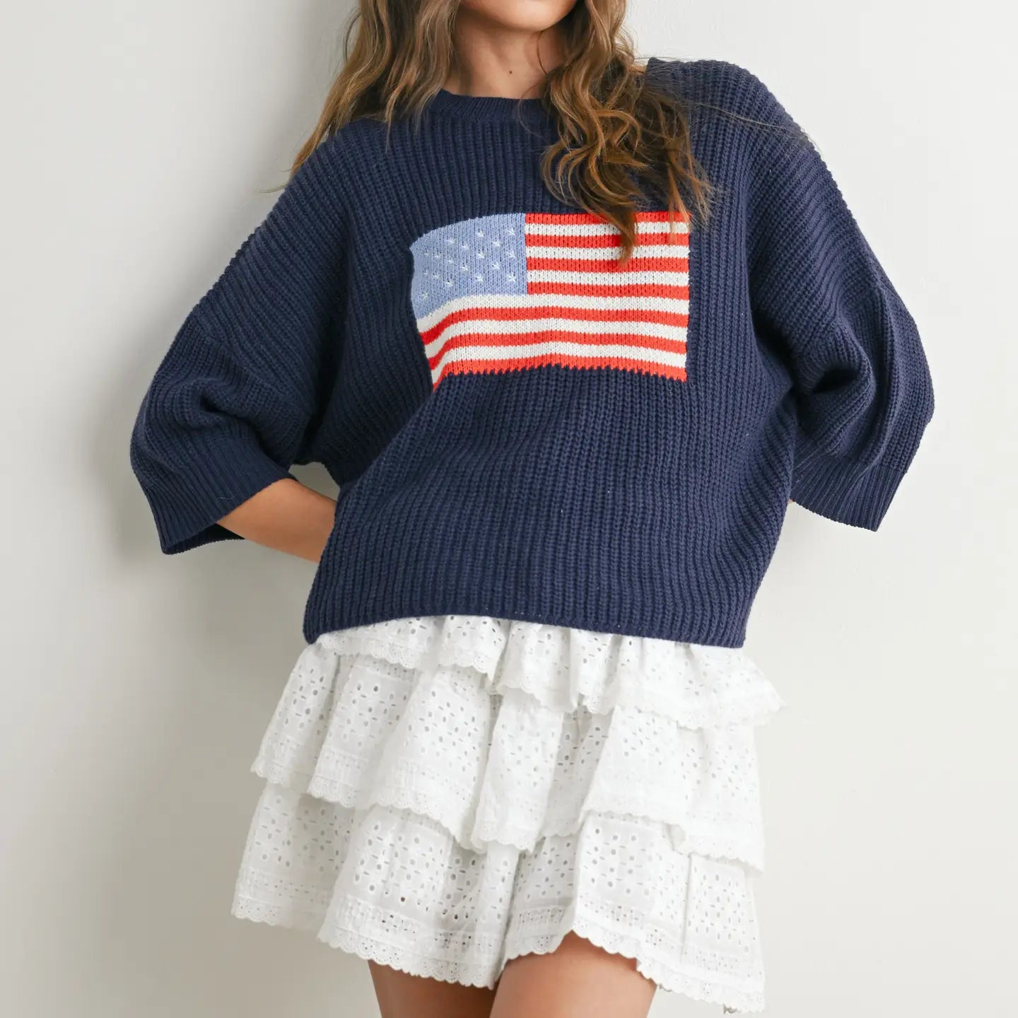 Buttermelon Flag Print Knit Sweater