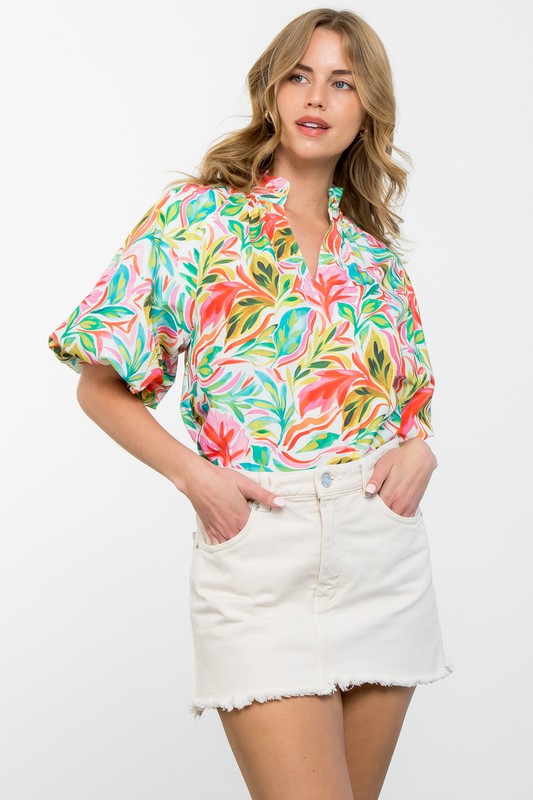 THML Puff Sleeve Multi Color Print Top