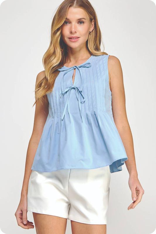 Strut & Bolt - Pintuck Tie Detail Poplin Sleeveless Top