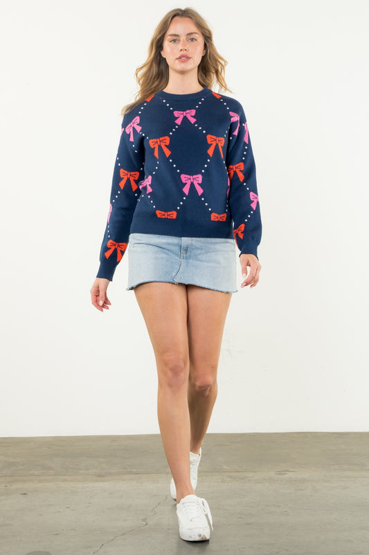 THML Holiday Season Bow Sweater - Navy