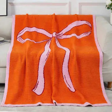 Gianna Cozy Reversible Blanket Tangerine Plush Bow