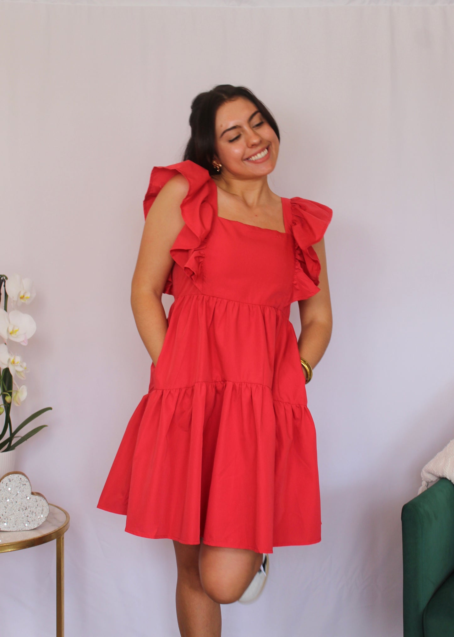 Daisy Babydoll Dress, Red