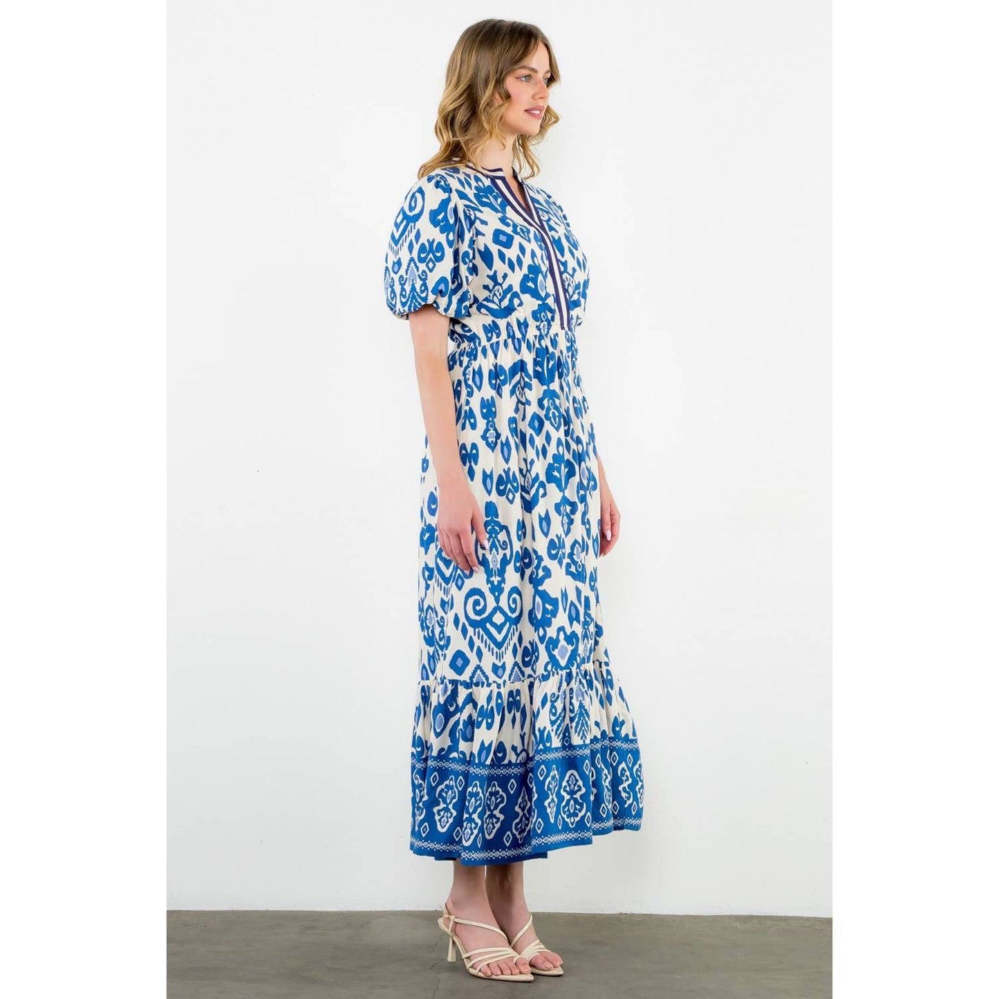 THML - Puff Sleeve Print Maxi Dress