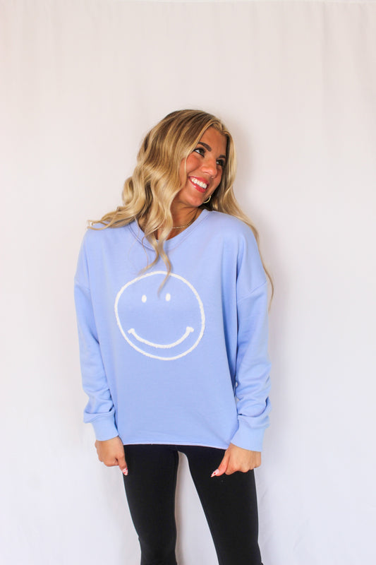 Smiley Sweatshirt, Light Blue