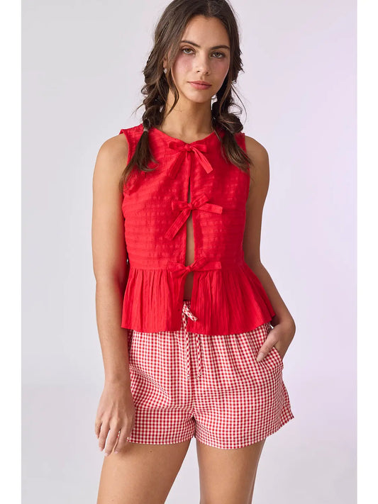 Papermoon River Sleeveless Triple Bow Self Tie Top