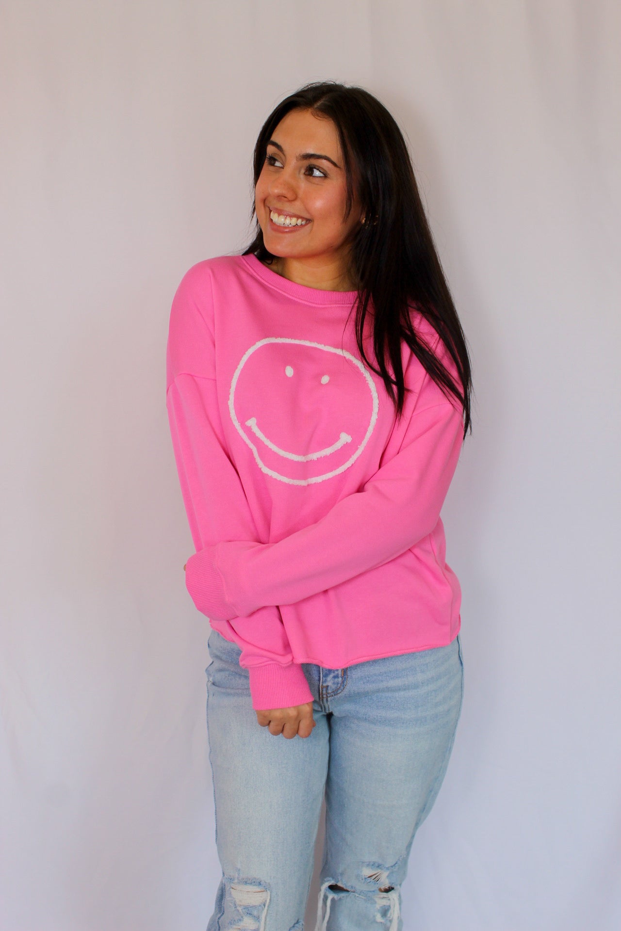 Smiley Sweatshirt, Pink