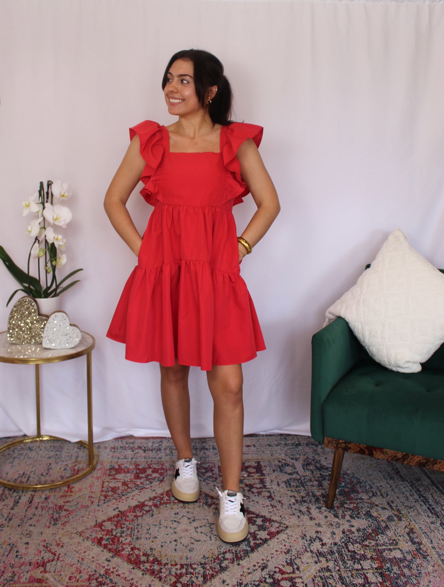 Daisy Babydoll Dress, Red