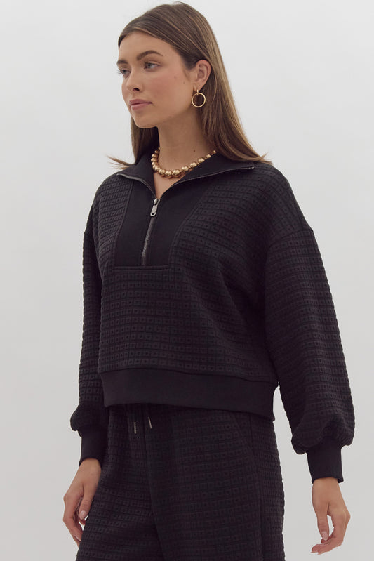 Cozy and Cute Quarter Zip Top - Black