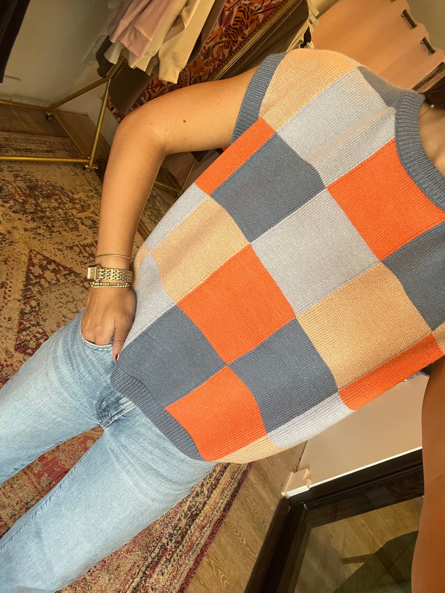 Ever to Conquer Checkered Sweater Top