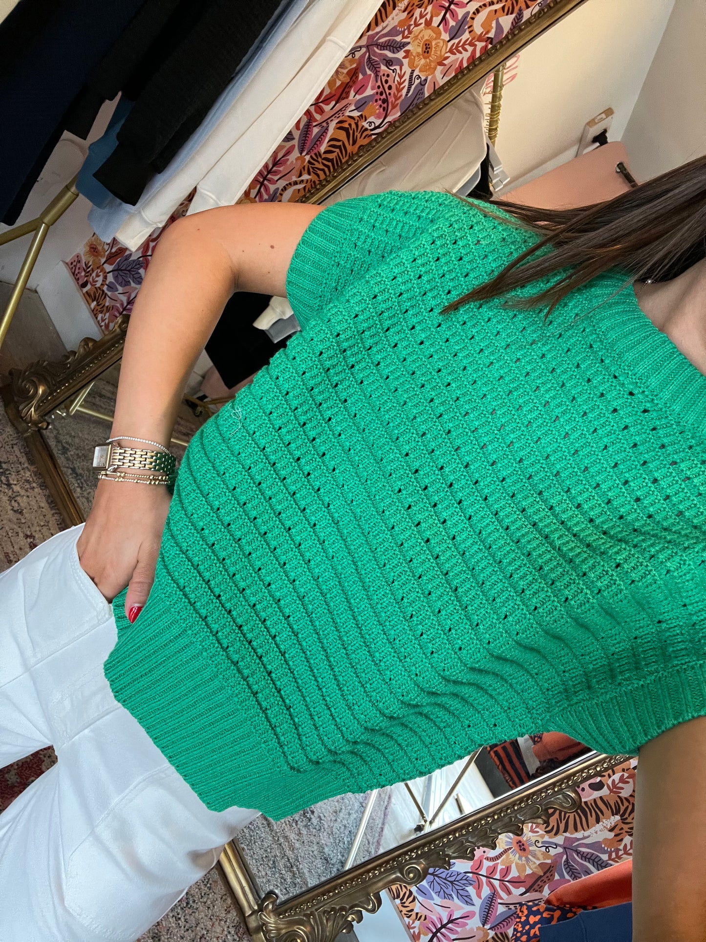 Entro Solid Sweater Knit Sleeveless Top - Green