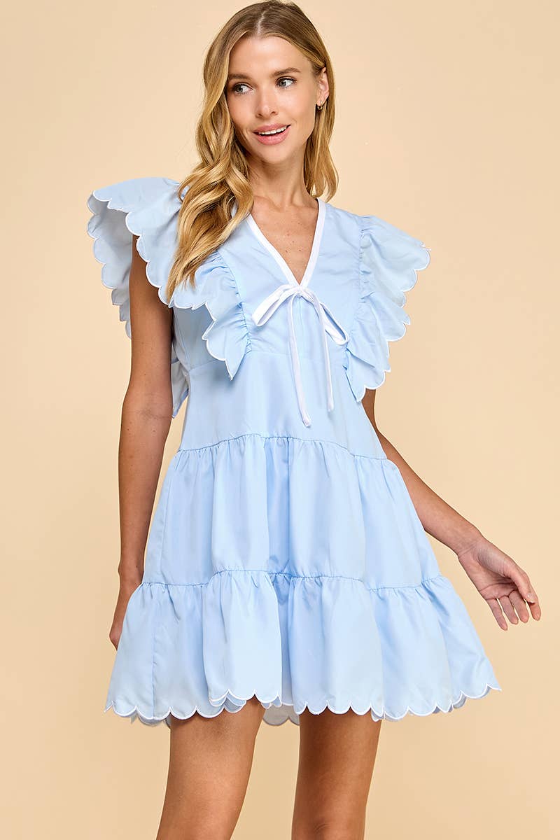 TCEC -Neckline Bow Detail Scalloped Dress