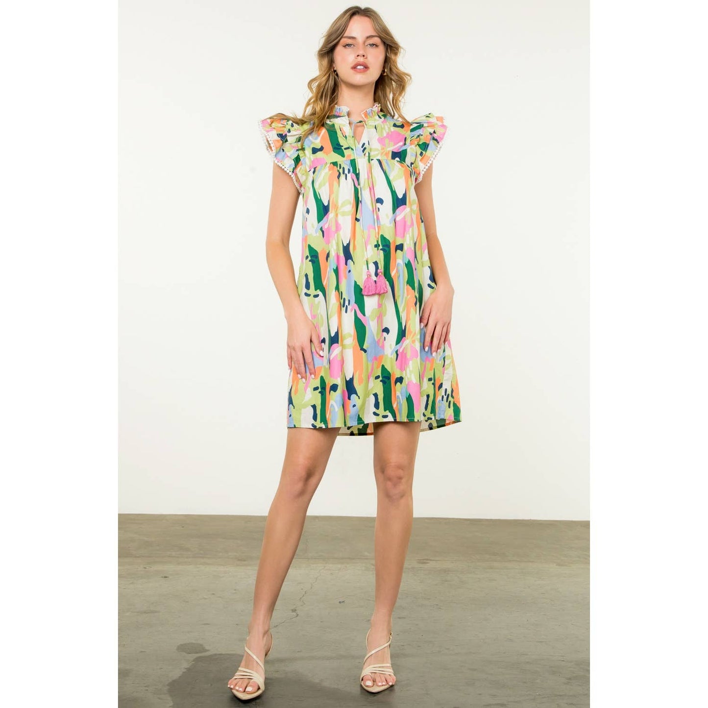 THML - Flutter Sleeve Multi Color Dress