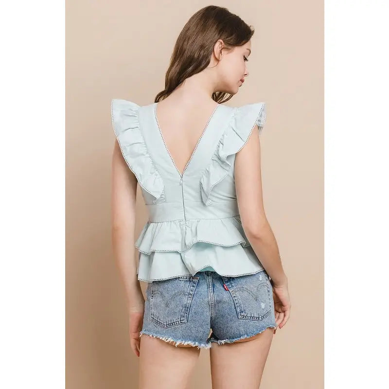 TCEC Ruffle Hem V Neckline Top