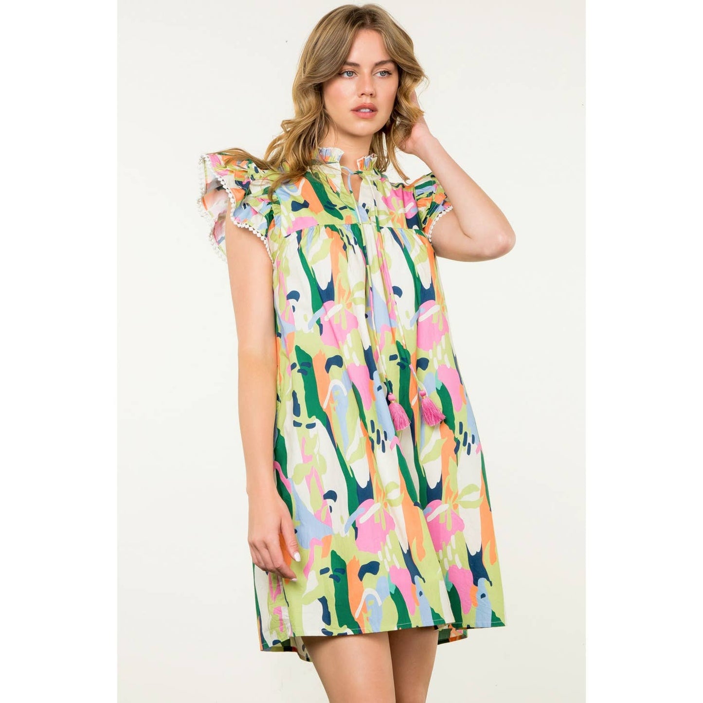 THML - Flutter Sleeve Multi Color Dress