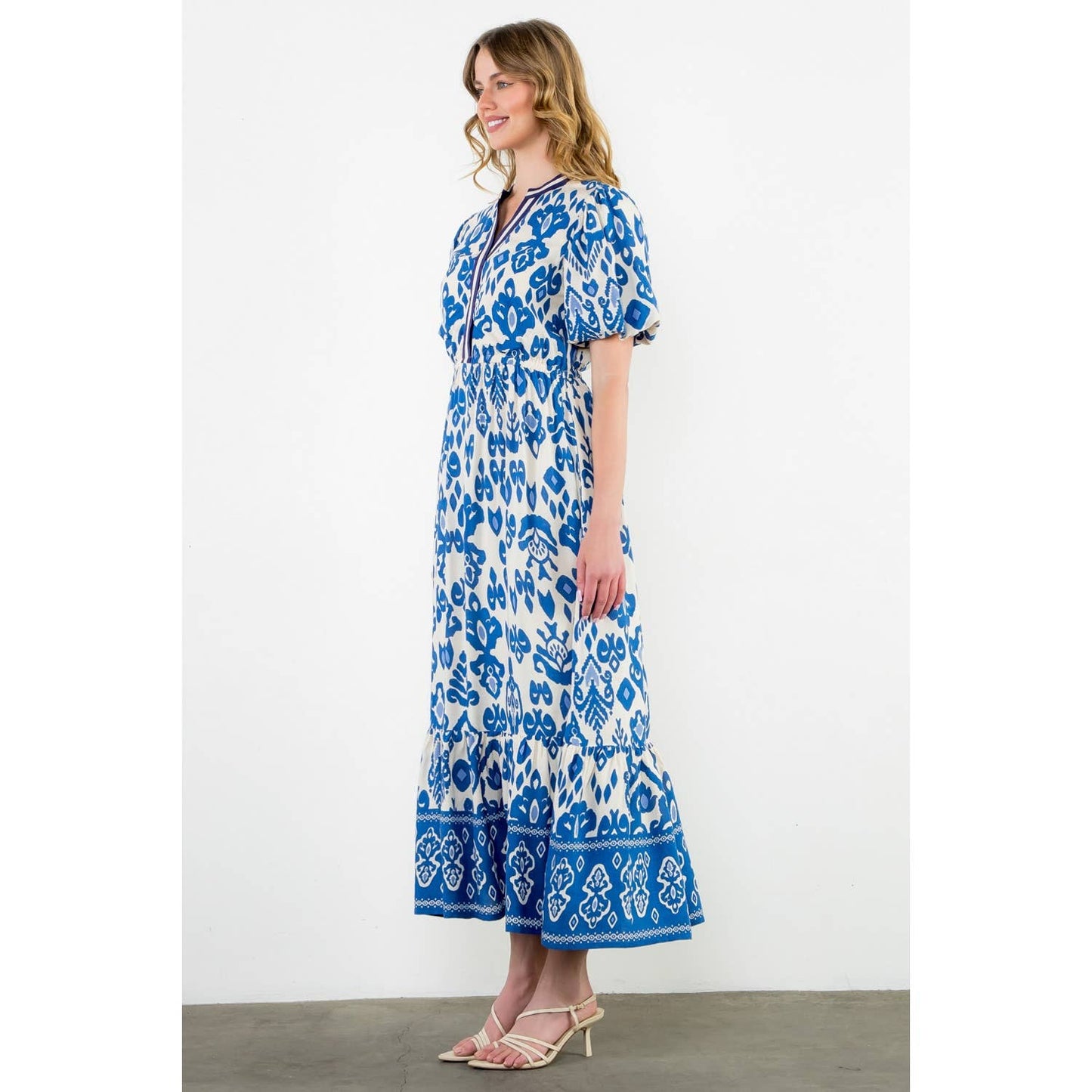 THML - Puff Sleeve Print Maxi Dress