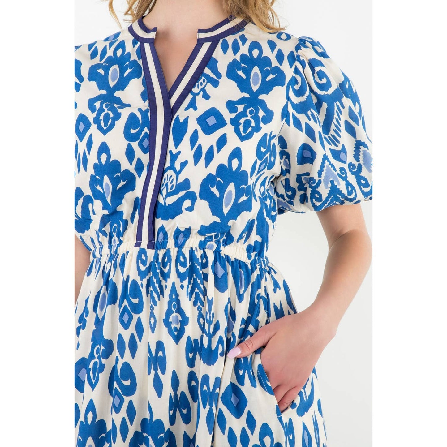 THML - Puff Sleeve Print Maxi Dress