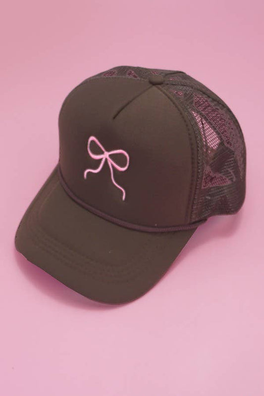 Embroidery Ribbon Bow Trucker Hat - Brown