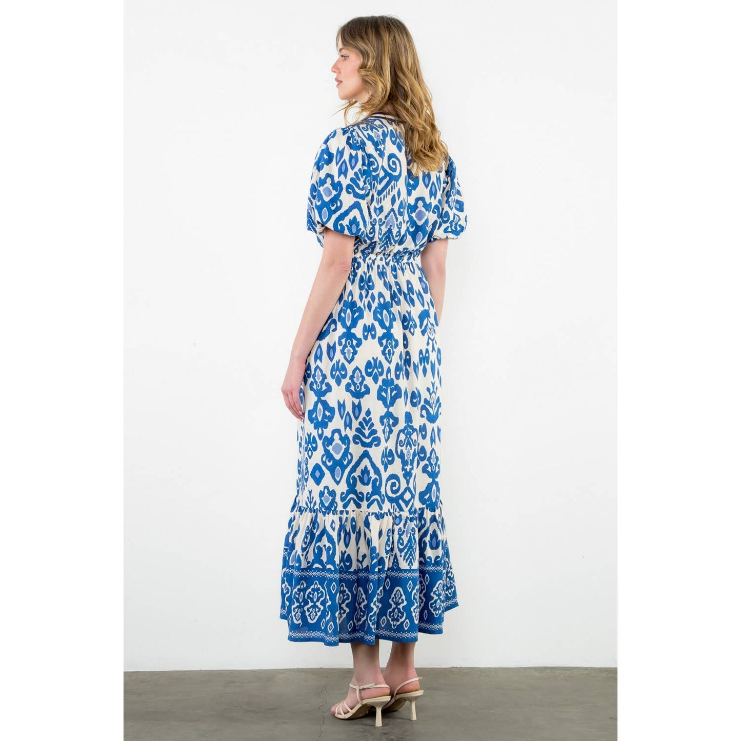 THML - Puff Sleeve Print Maxi Dress