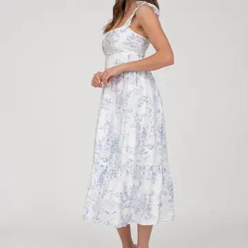 Blu Pepper Fruit Blossom Tiered Midi Dress - Blue