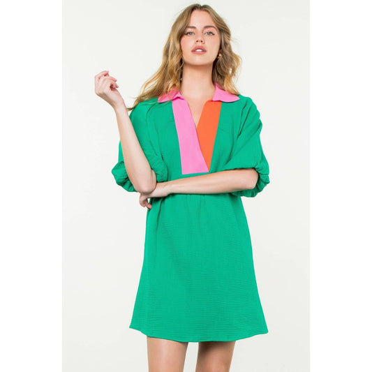 THML - Puff Sleeve V-Neck Dress