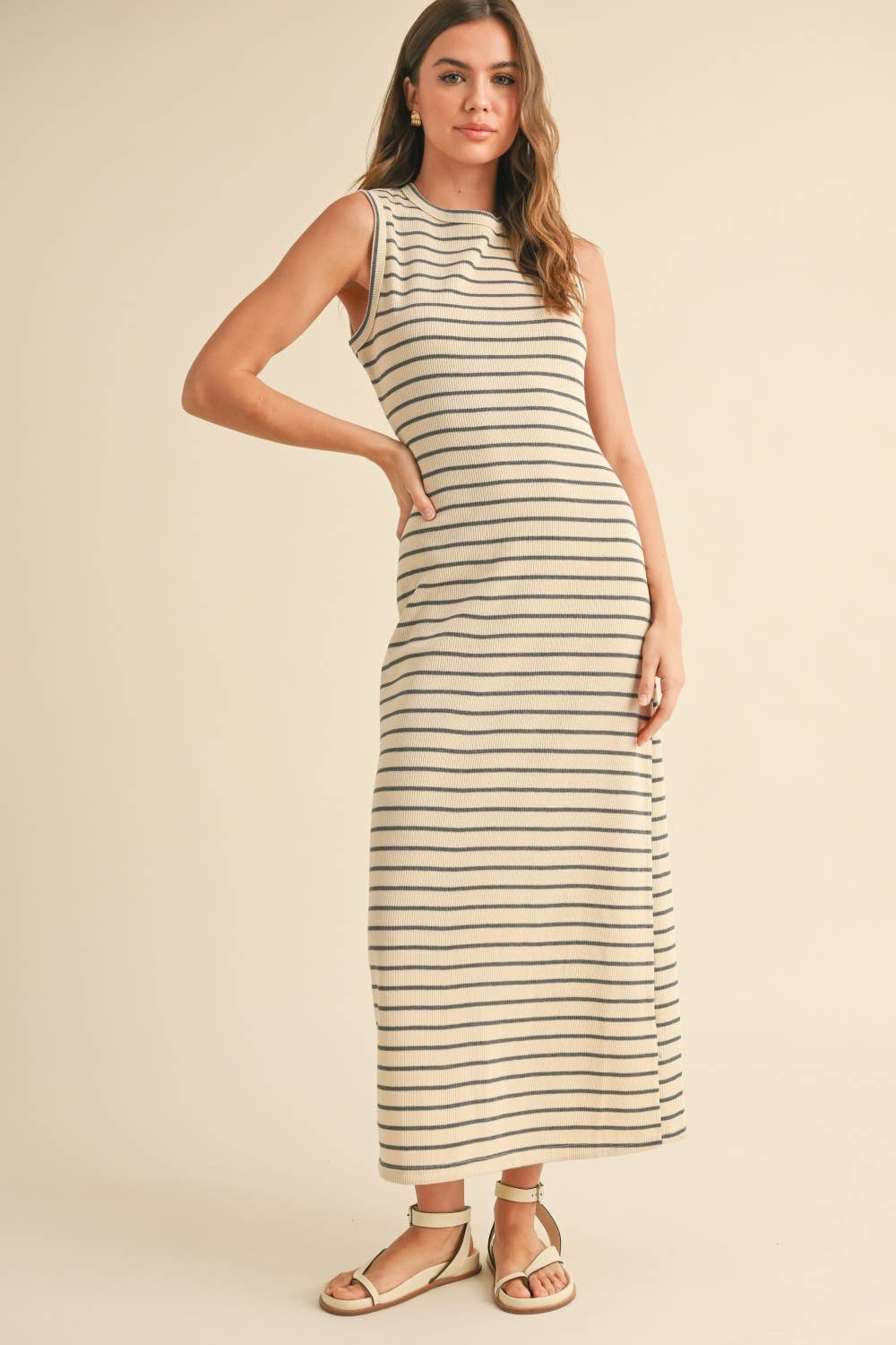 Miou Muse Striped Pattern Knitted Dress