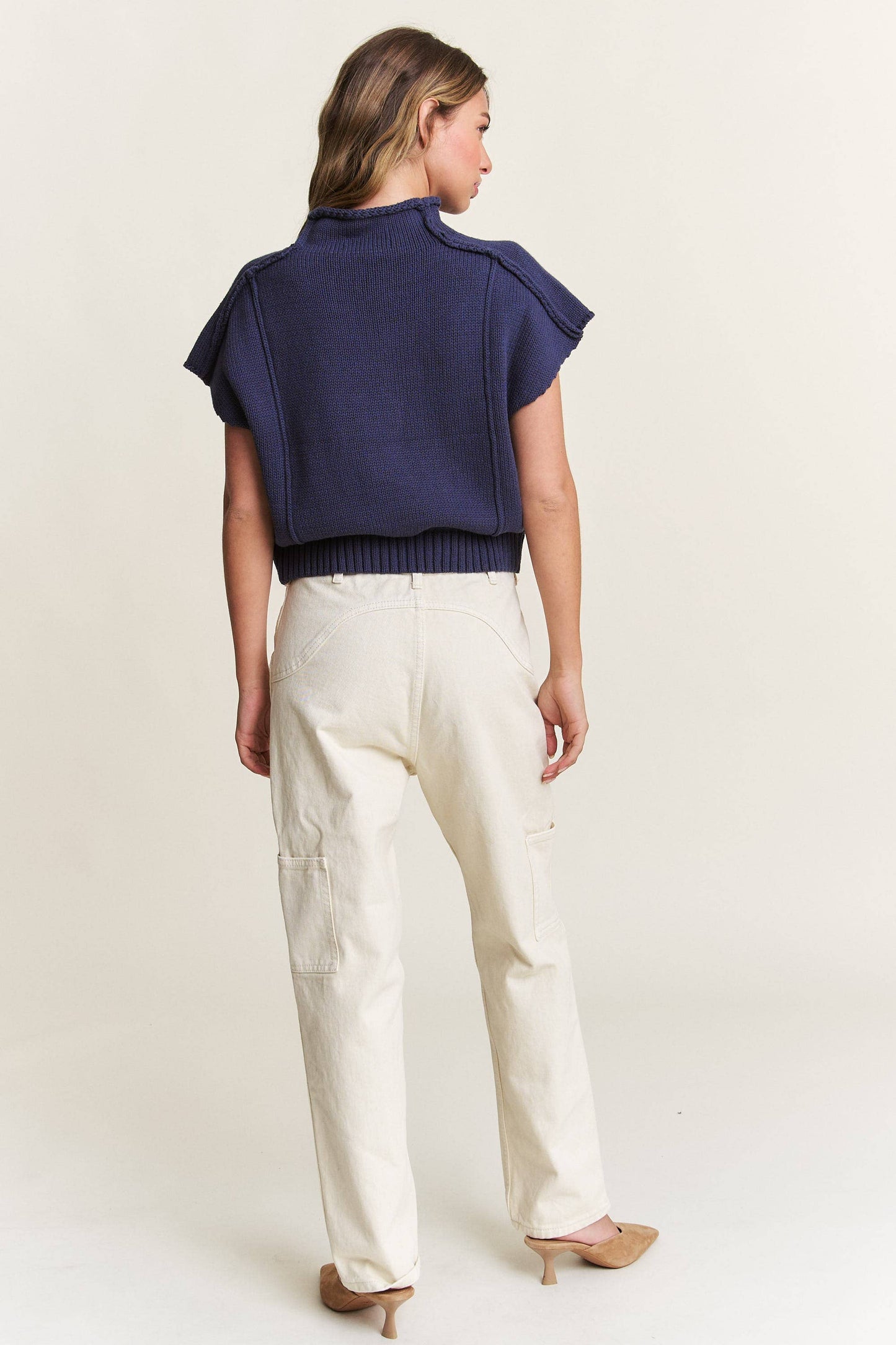 In the Beginning - Navy Short Sleeved Sweater Vest: Navy / L