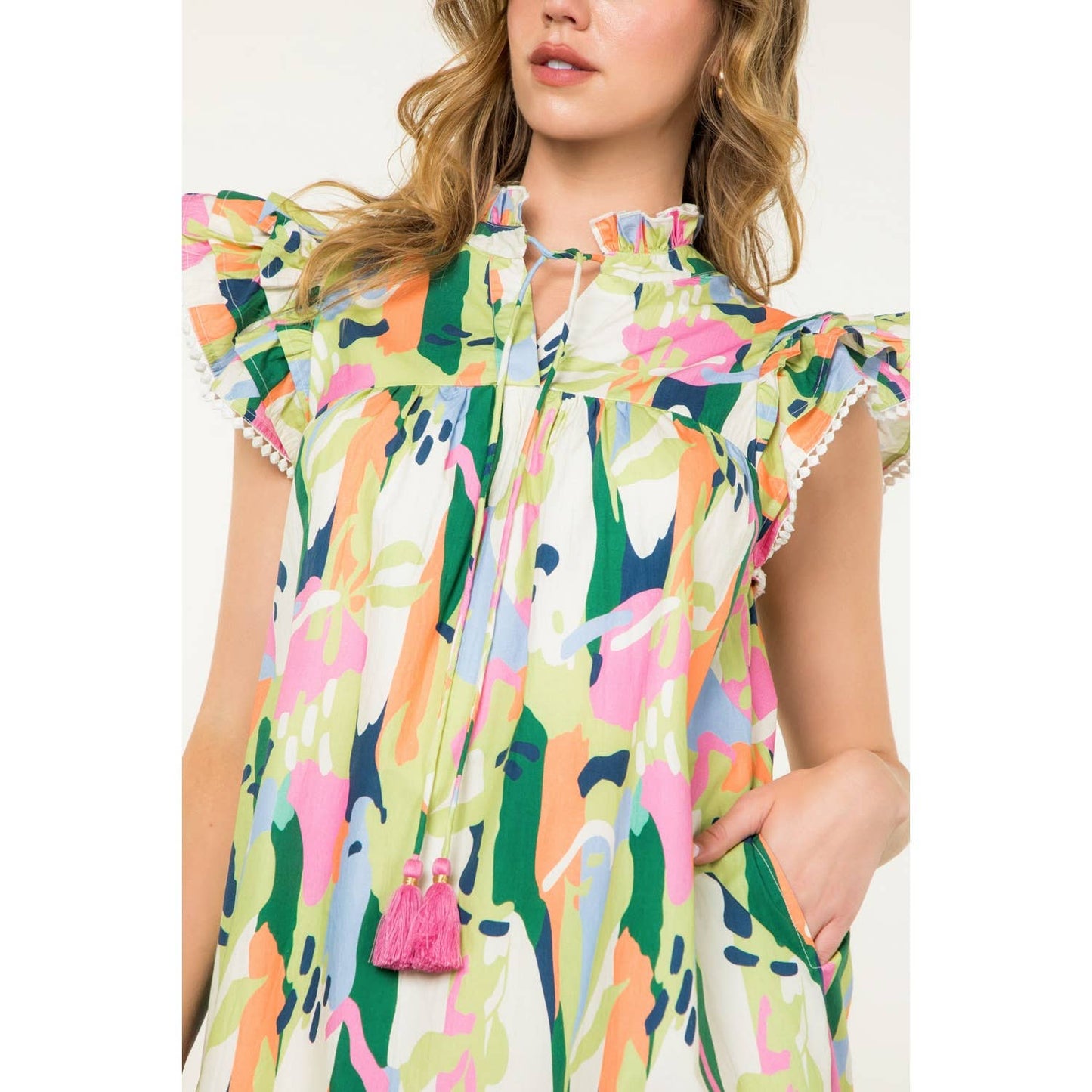 THML - Flutter Sleeve Multi Color Dress