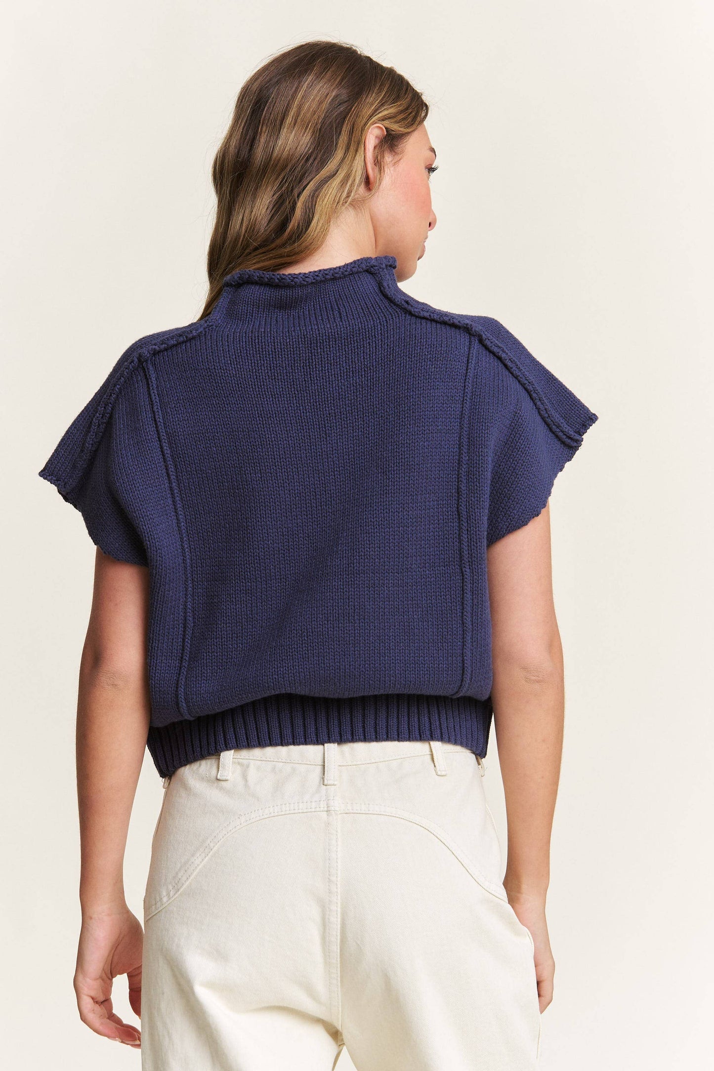 In the Beginning - Navy Short Sleeved Sweater Vest: Navy / L