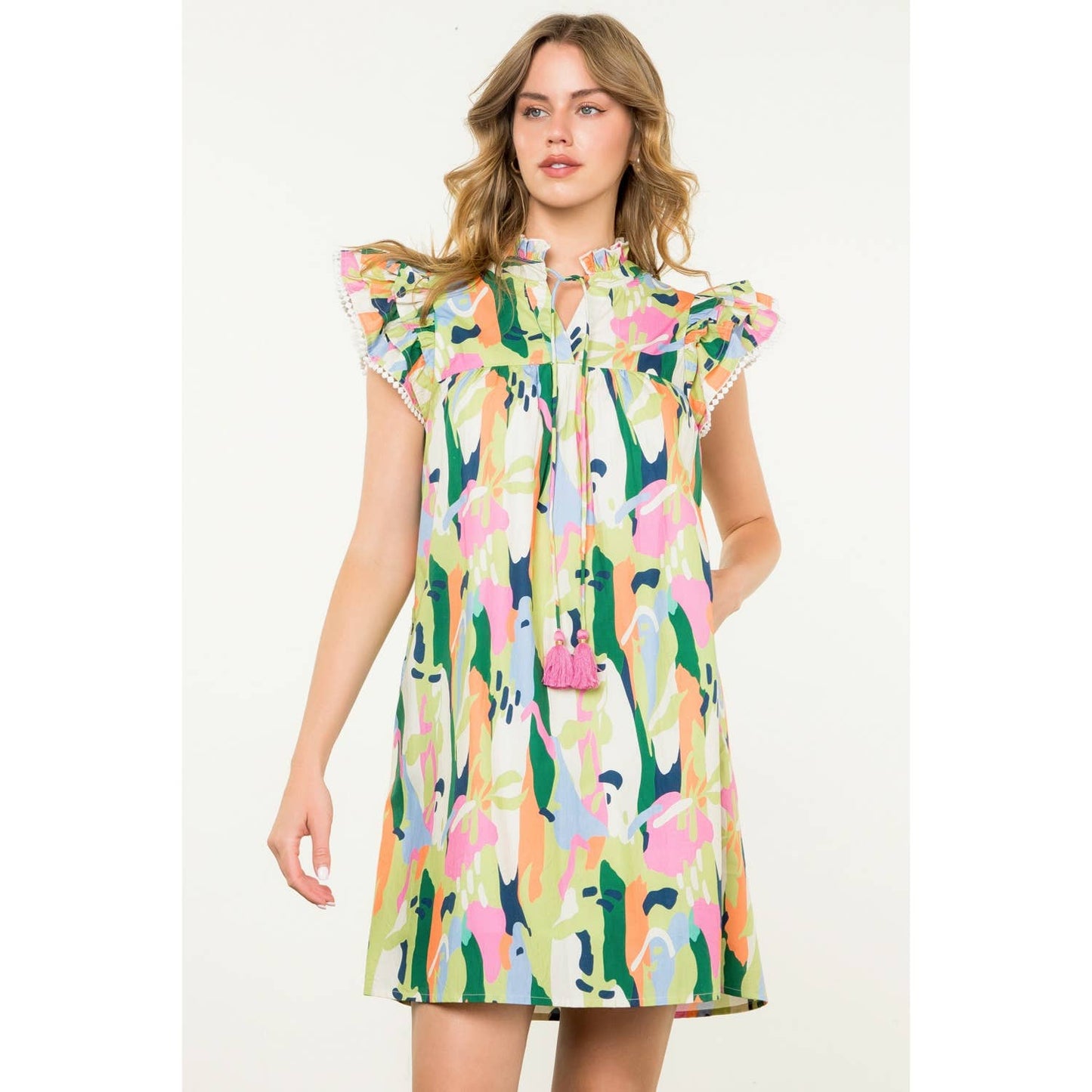 THML - Flutter Sleeve Multi Color Dress