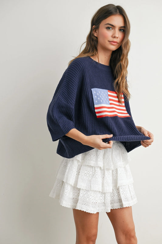 Buttermelon Flag Print Knit Sweater