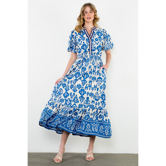 THML - Puff Sleeve Print Maxi Dress