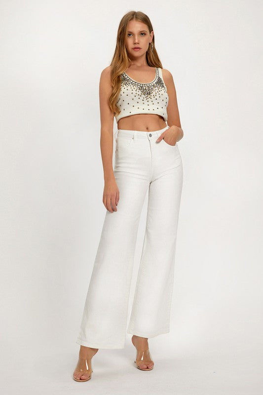 RISEN High Wide Leg Jeans, White