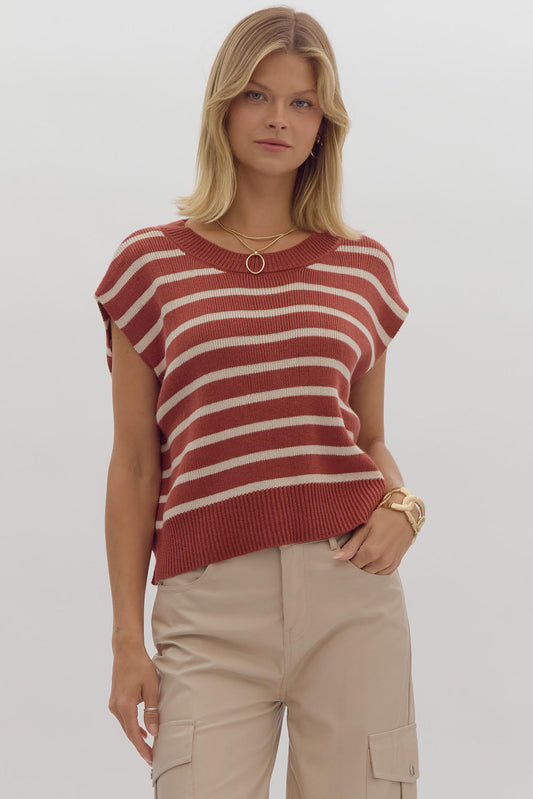 Perfect Everyday Striped Sweater - Brick