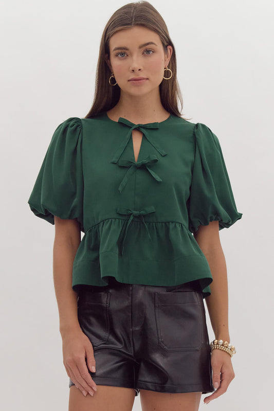 Babydoll Bow Tie Top - Hunter Green