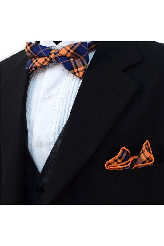 Orange and Blue Plaid Bow Tie and Pocket Square